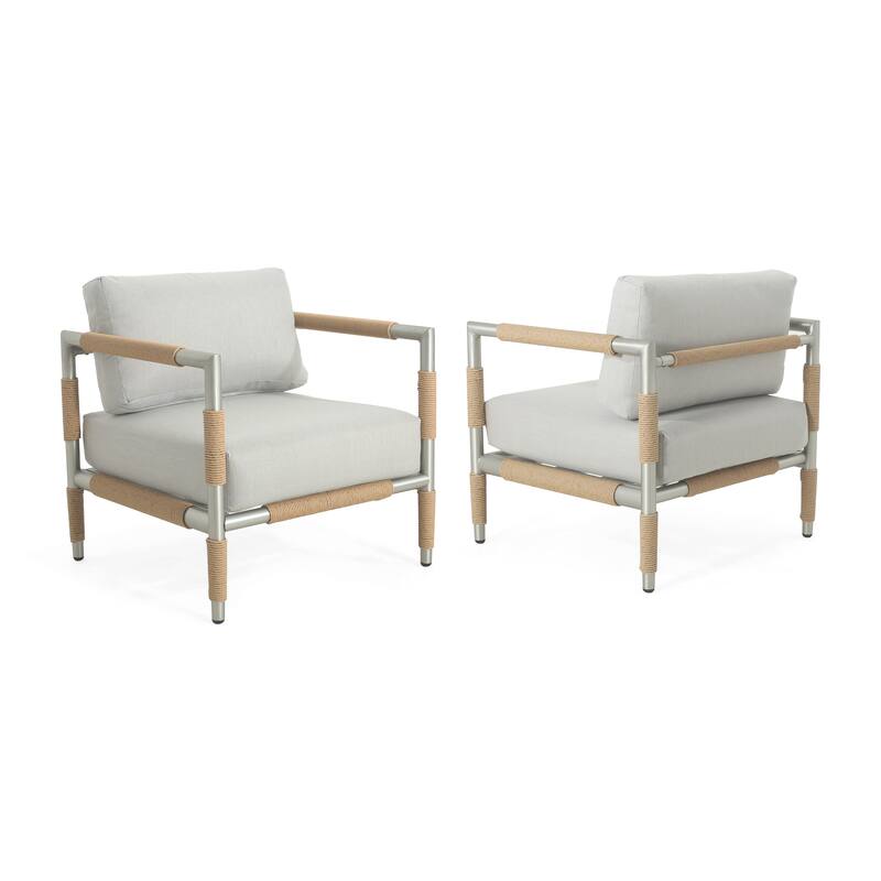 Roomfitters Oriana Aluminum Outdoor Patio Armchair with Thick Cushions, Light Grey