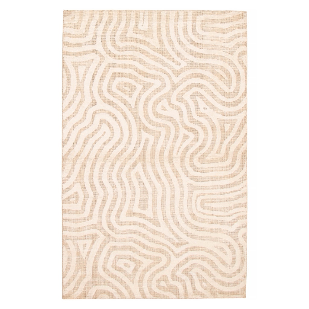 ECARPETGALLERY Hand-knotted Tangier Cream Viscose, Wool Rug - 5'1 x 8'0