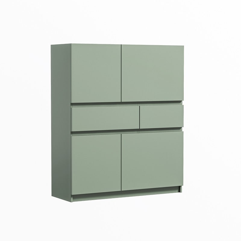 Green Wooden Cabinet with Four Doors and Two Drawers for Storage. - 13.78in. W X39.37in.DX46.77in. H