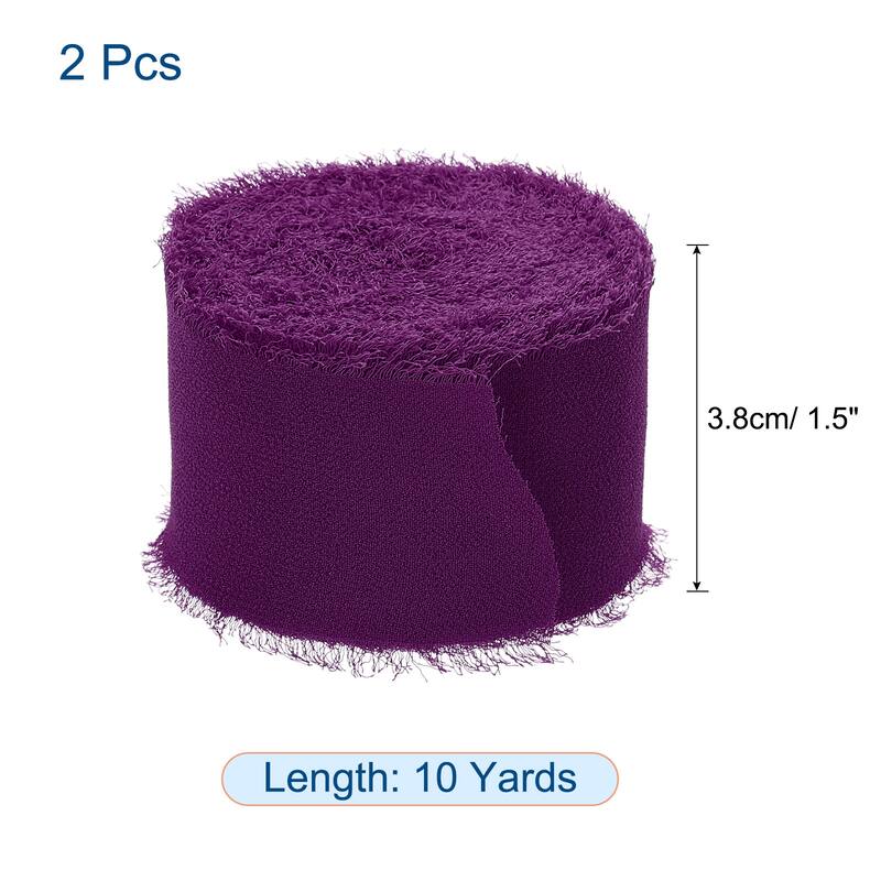 Chiffon Ribbon 1.5" x 10 Yard, Handmade Fringe Ribbon, 2pcs - Purple