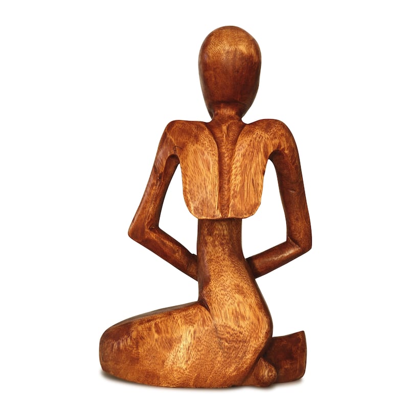 12" Abstract Sculpture Wooden Handmade Handcrafted "Praying Man" Statue Home Décor Yoga Figurine Accent Hand Carved