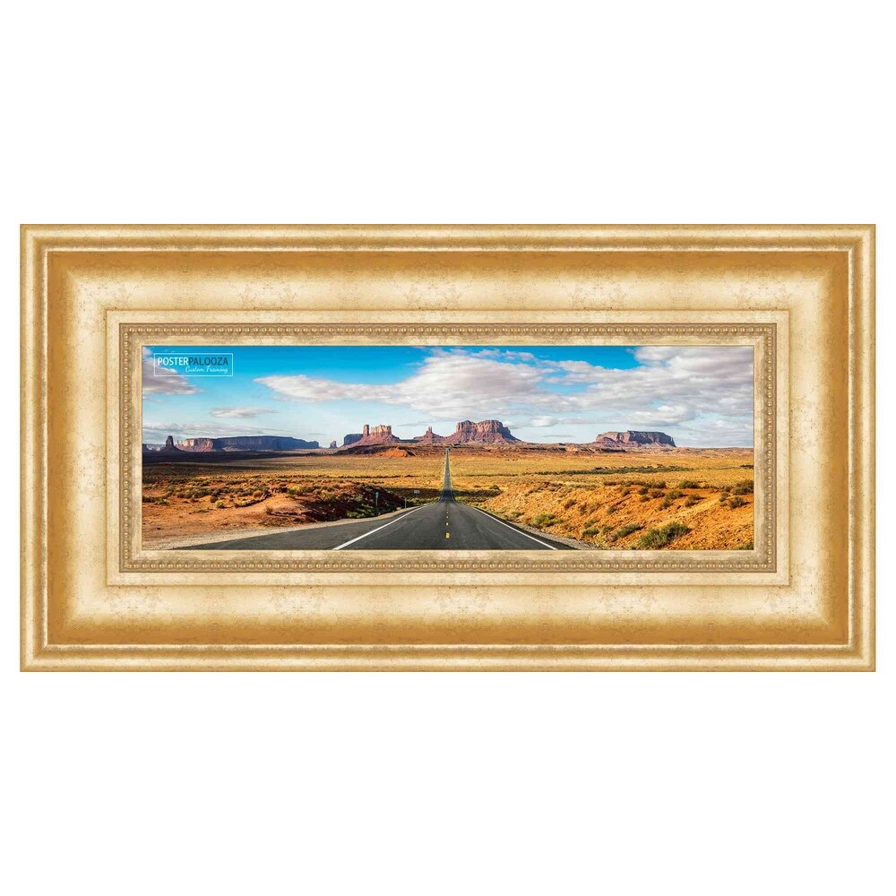 13.5x40 Traditional Gold Complete Wood Panoramic Frame with UV Acrylic, Foam Board Backing, & Hardware