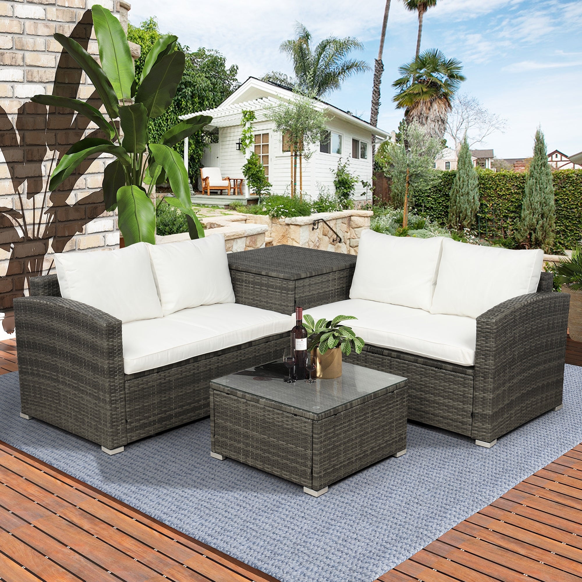 Outdoor sectional with cushion storage outlet