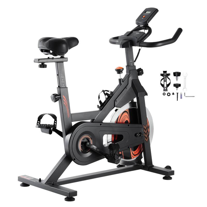 Black Steel Magnetic Resistance Stationary Exercise Bike with LCD Display Perfect for Indoor Use - 43.50” x 19.495” x 45.08”