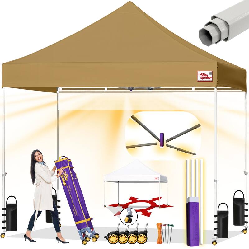 Tradesparker Ez Pop Up Canopy Tent Commercial Instant Canopies - 10X10ft without sidewall - Khaki
