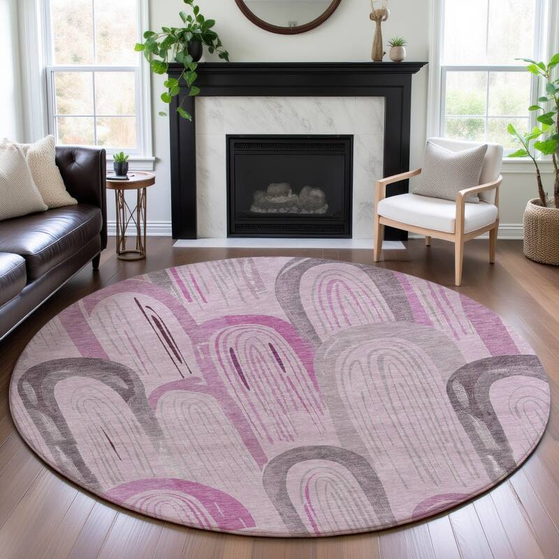 Premium Washable Super Soft Contemporary Imprints Mayfield Rug - Pink - 8' x 8'