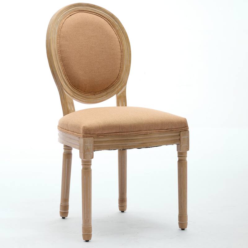 Kitchen Linen Dining Chair Set of 2, Wooden Frame Chair w/ Oval Backrest
