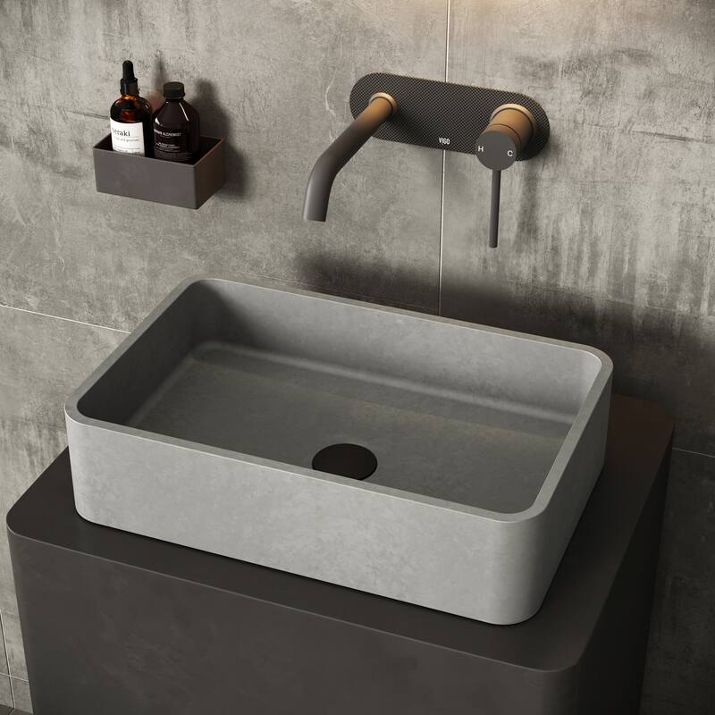 Vigo Concreto Stone 19-11/16" Rectangular Concreto Stone Vessel - Gray