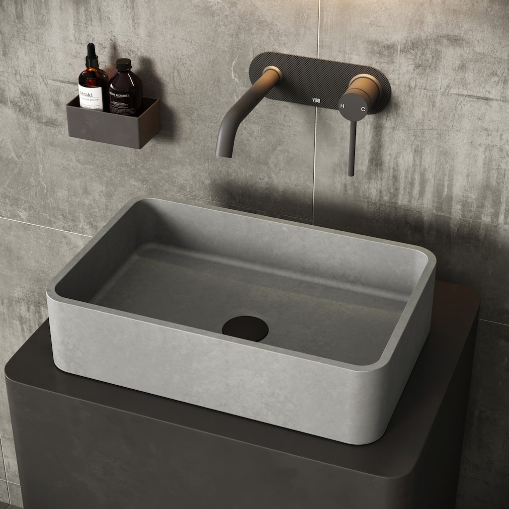 Vigo Concreto Stone 19-11/16" Rectangular Concreto Stone Vessel