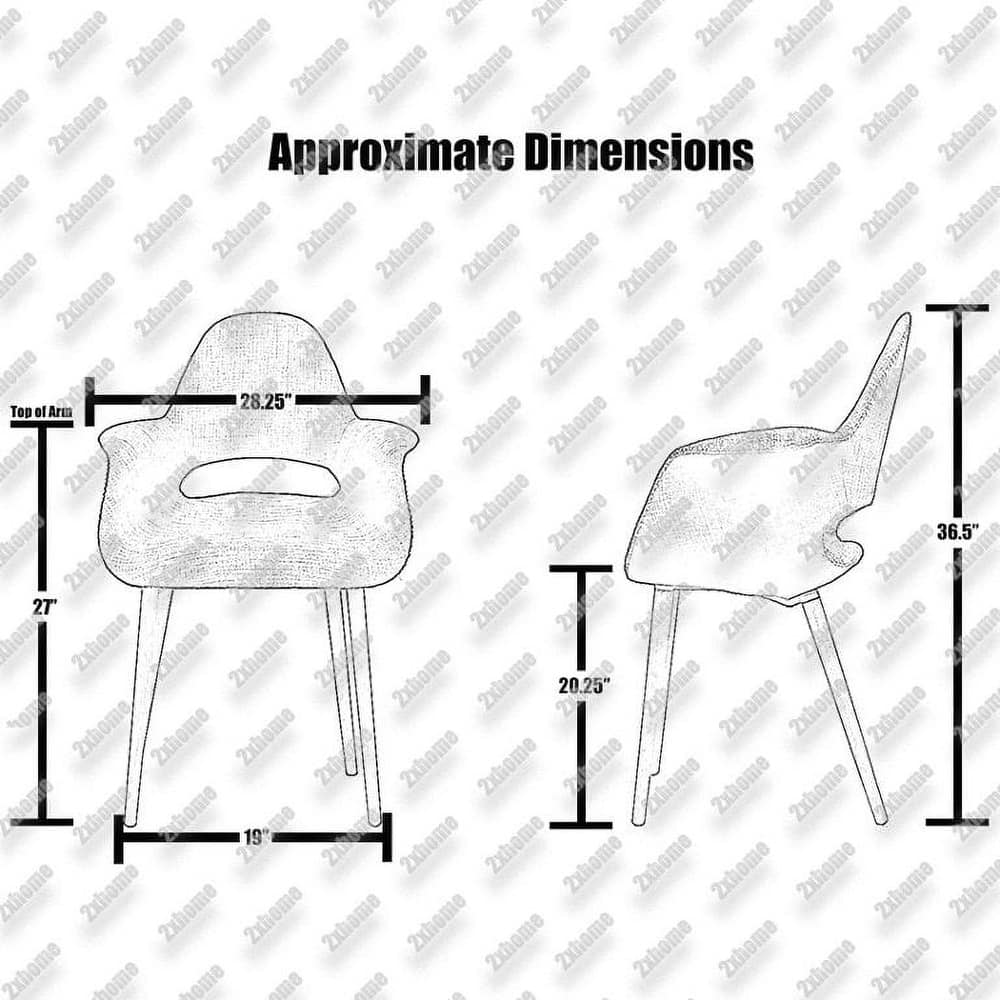 Set of 2 Organic Upholstered Fabric Modern Armchairs with Dark Walnut Brown Wooden Legs for Dining Room Office or Accent Chair