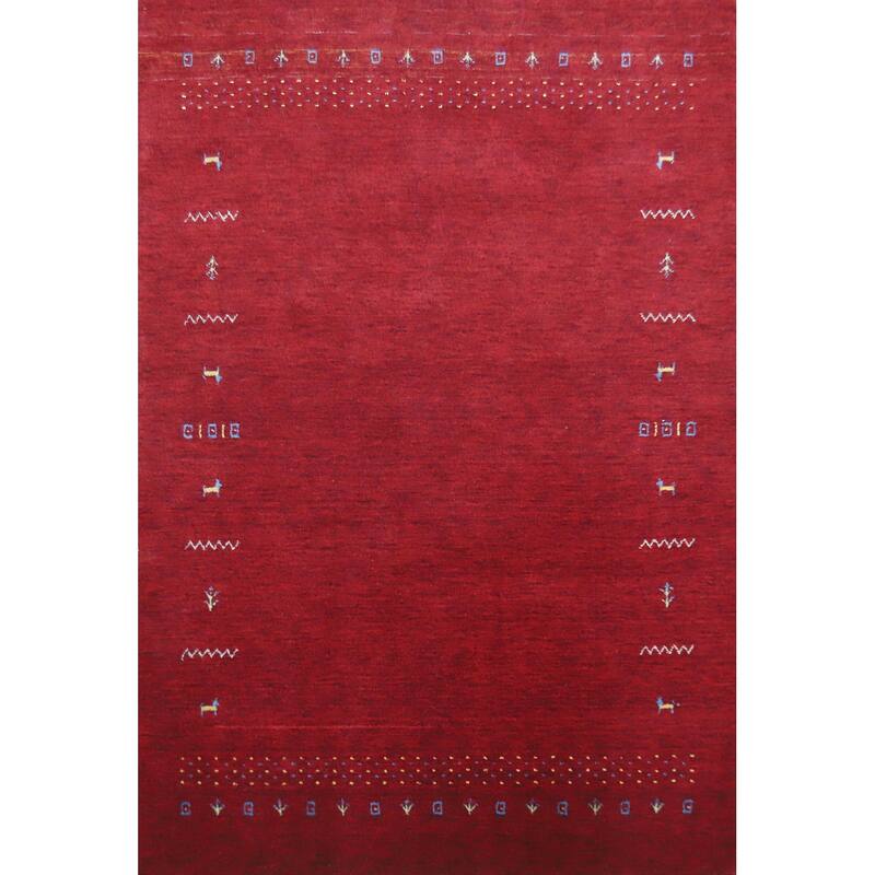 Red Tribal Gabbeh Indian Area Rug Handmade Wool Carpet - 5'6" x 8'0"