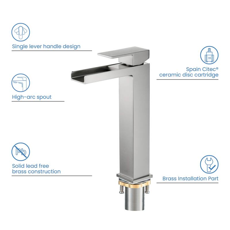 Waterfall Single Handle Bathroom Vessel Sink Faucet with Pop Up Drain
