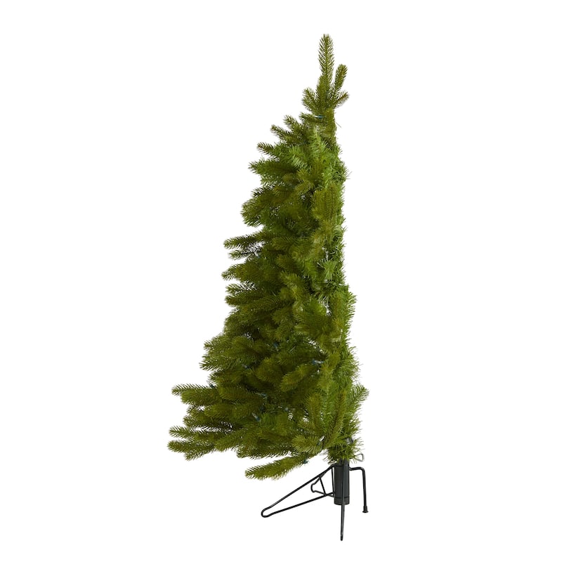 4ft. Spruce Flat Back Artificial Christmas Tree with 100 Warm White Multifunction LED Lights - Space-Saving X-Mas Tree