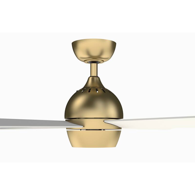 Kwad - 44 inch - Brushed Satin Brass with Matte White Blades and LED Light Kit