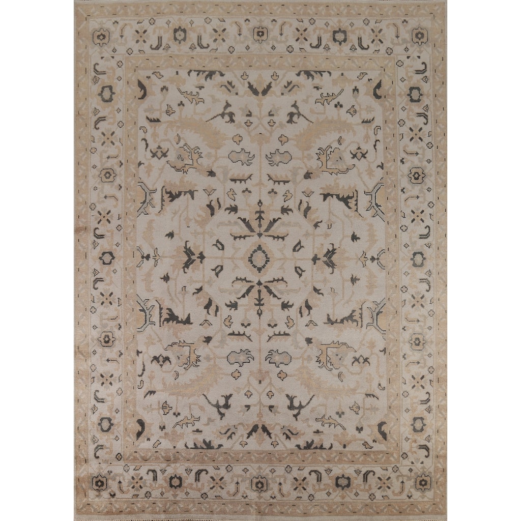 All-Over Floral Oushak Indian Area Rug Handmade Wool Carpet - 9'0" x 11'9"