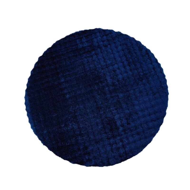 Sunny Collection Hand-woven Modern Grid Solid Color Area Rugs - 7' x 7' Round - Blue