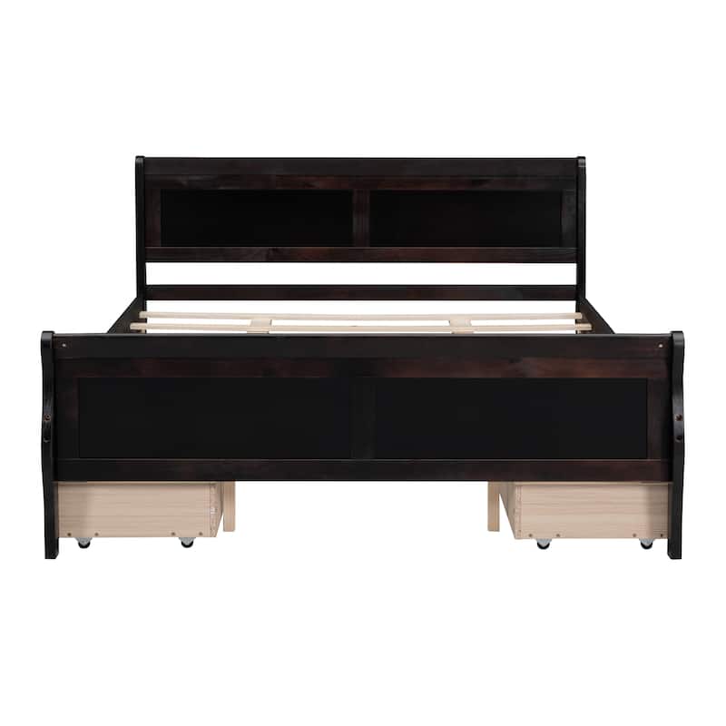Twin/Full/Queen Bed Frame with 4 Drawers,Wood Bed with Storage