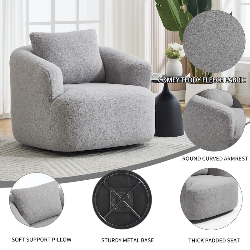 Roomfitters 360° Swivel Teddy Fleece Cuddle Chair, High-Resilience Round Accent Sofa with Soft Pillow
