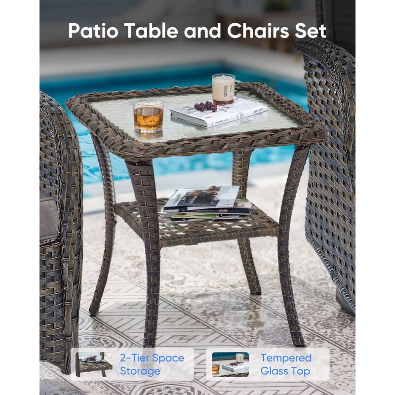 Outdoor Patio High Back Chairs Ottomans with Side Table