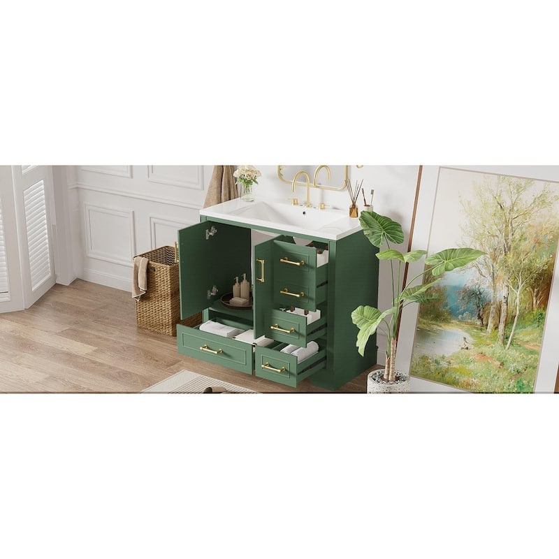 Traditional Bathroom Vanity with Resin Sink, 2 Doors and 4 Drawers