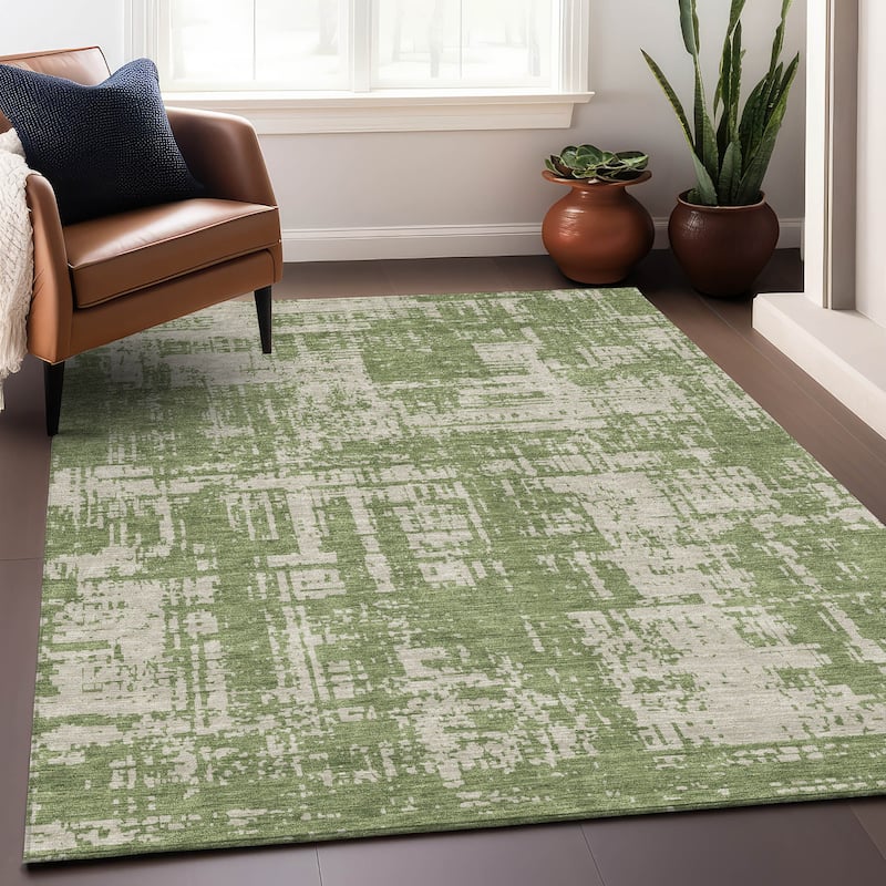 Machine Washable Indoor/ Outdoor Chantille Abstract Solid Rug