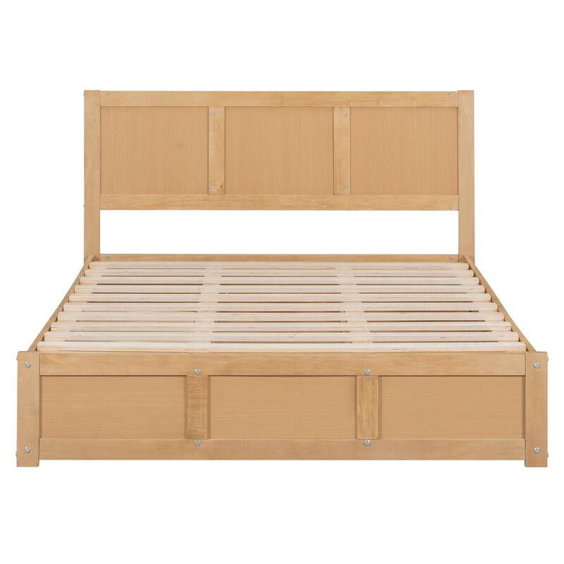 Wood Platform Bed with Underneath Storage and 2 Drawers - Wood Color