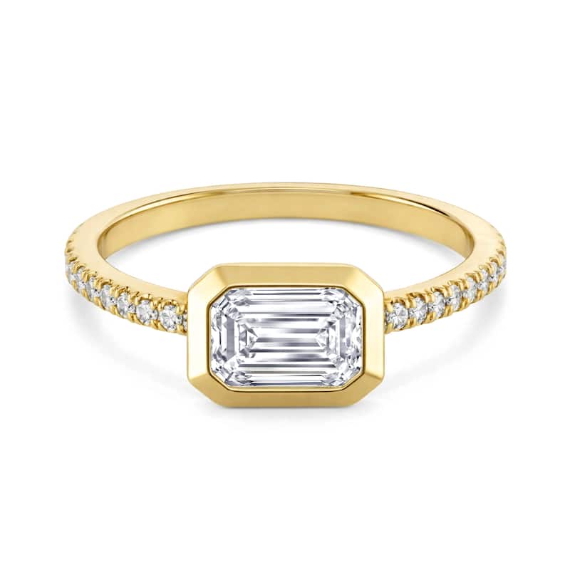 Auriya 14K Gold Bezel Emerald Diamond Engagement Ring 1.00 - 5.00ct. tw. (F-G, VS) - 5.00 carats - 6.5 - Yellow