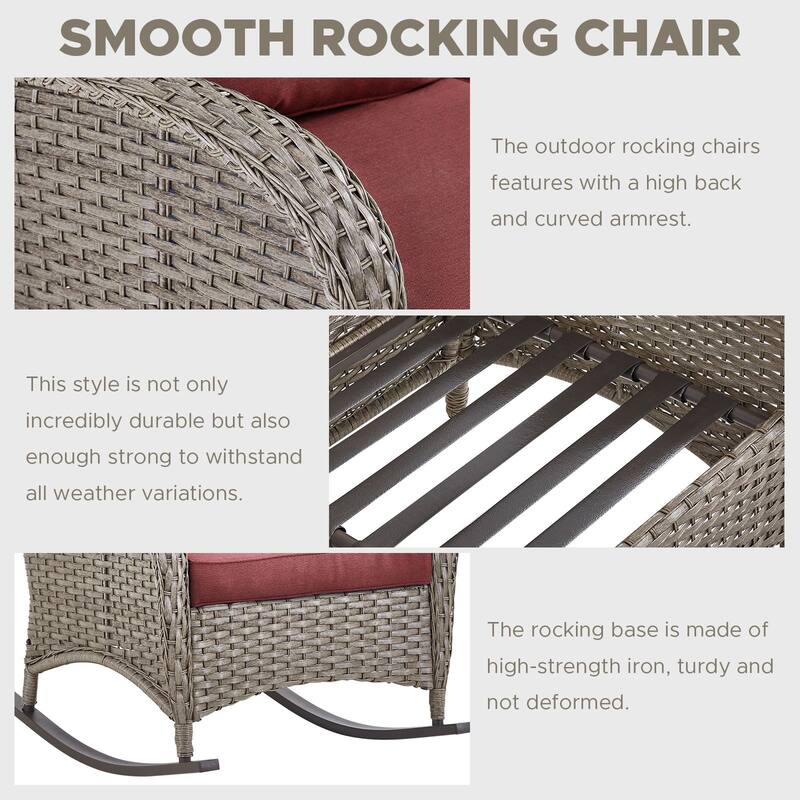 Outdoor Rocking Chairs with Side Table and Ottomans