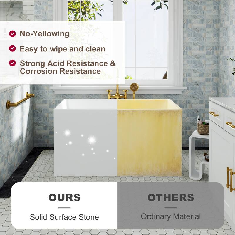 47 in. Freestanding Acrylic Japanese Soaking Bathtub, Modern Compact Design with Included Drainer