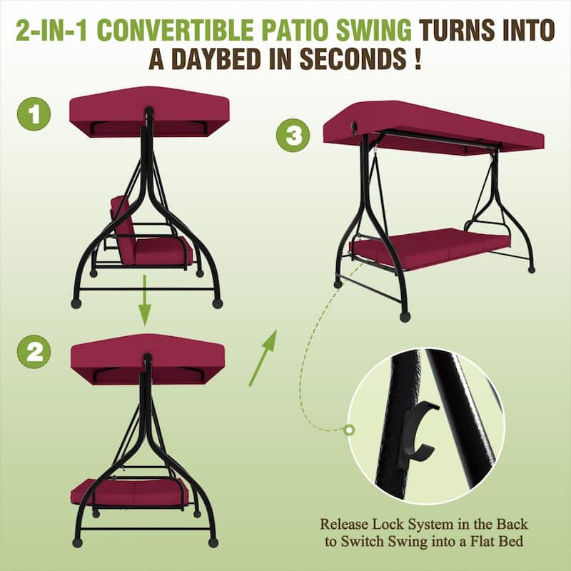 VEIKOUS Outdoor 3-Person Patio Porch Swing with Adjustable Canopy and Cushions