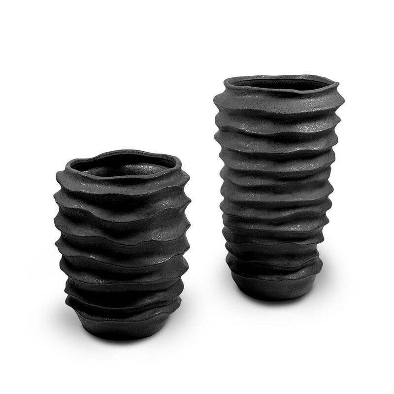 Set of Two Large Scale Black Modern Ceramic Vases
