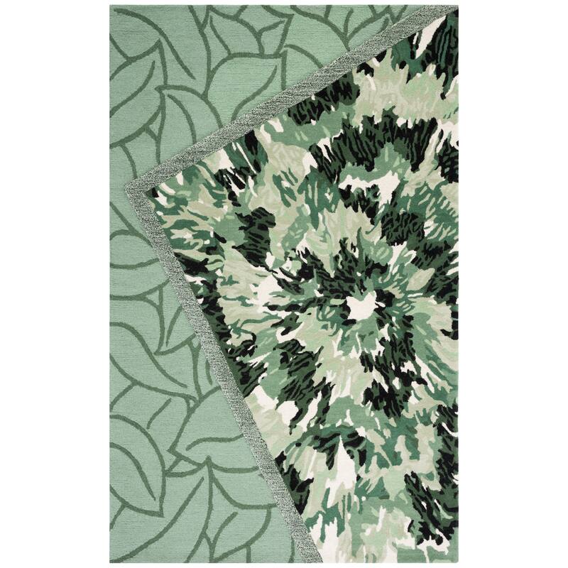 SAFAVIEH Handmade Fifth Avenue Hitje Modern New Zealand Wool - 5' x 5' Square - Green/Ivory - Square