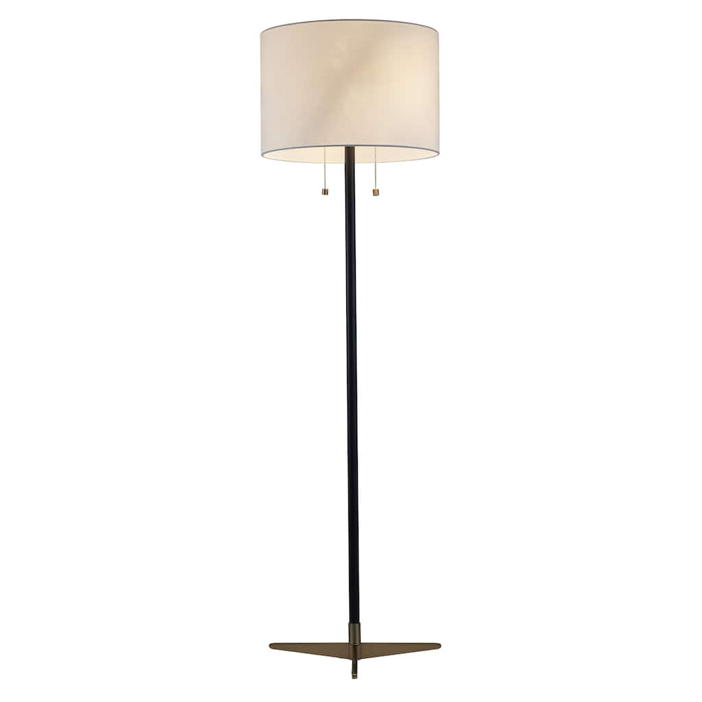 Traditional 2-Light Antique Brass And Black Floor Lamp
