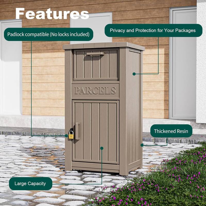 Package Delivery Box Outdoor, Resin Storage Box with Lockable Lid, Secure Contactless Parcel Drop Box for Porch, Garden