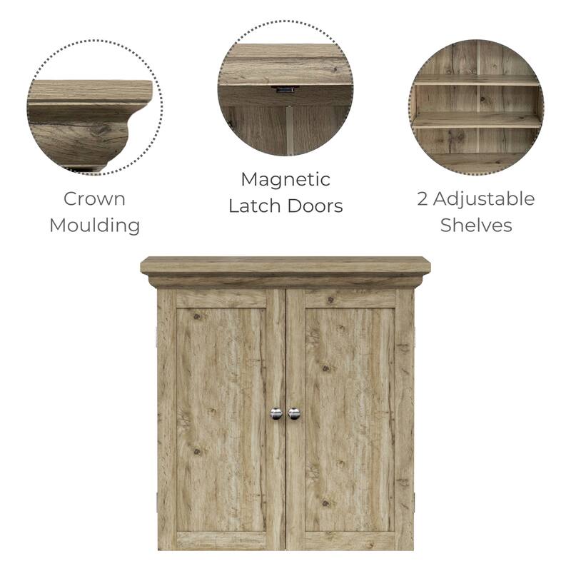 Teamson Home Stratford Removable Wall Cabinet 2 Doors, Adjustable Shelves, Crown Molding, Beveled Inlays for Bathroom Storage