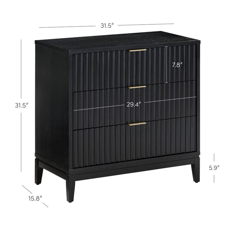 Jasper Mid-Century Modern 3-Drawer Dresser with Solid Wood Frame and Fluted Door Fronts