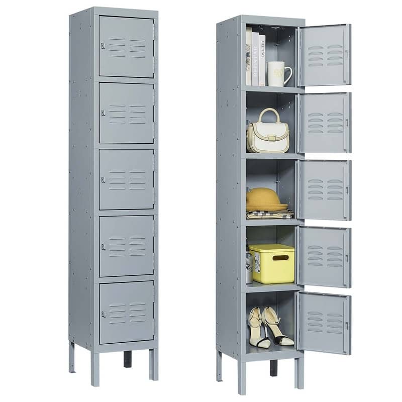 5 Door 66"H Metal Lockers for Employees,Storage Cabinet With Hooks and Ventilation For School,Garage,Gym,Office
