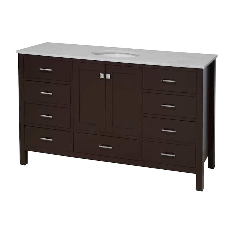 KitchenBathCollection Horizon 60" Single Bathroom Vanity with Engineered Carrara Top