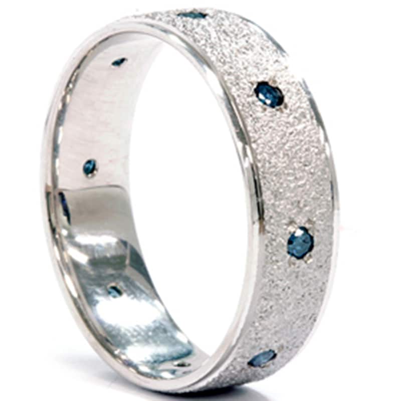 Mens White Blue Diamond 1/3ct Stone Finish Wedding