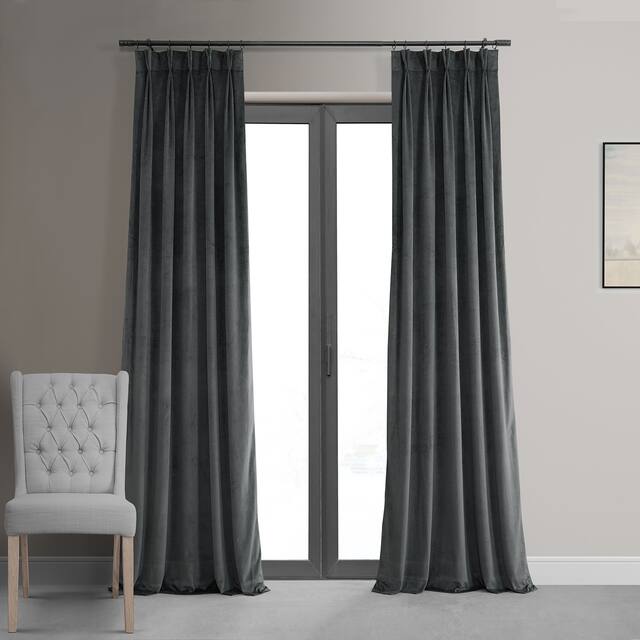 Exclusive Fabrics Signature Pleated Blackout Velvet Curtain (1 Panel) - 25 X 108 - Natural Grey