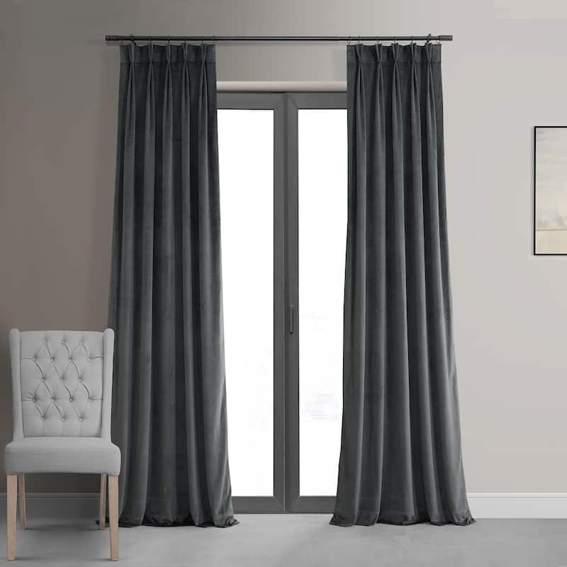 Exclusive Fabrics Signature Pleated Blackout Velvet Curtain (1 Panel) - 25 X 120 - Natural Grey