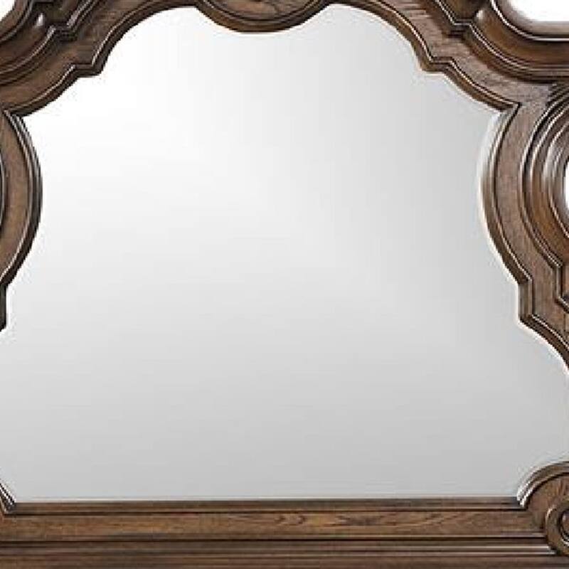 Leova Beveled Dresser Mirror, 50 Inch Brown Wood Ornate Moulding - Dark Brown