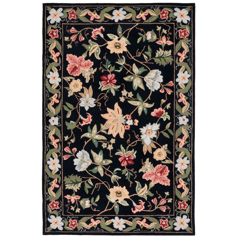 SAFAVIEH Handmade Chelsea Rubi French Country Floral Wool Rug - 7' Square - Black - Square