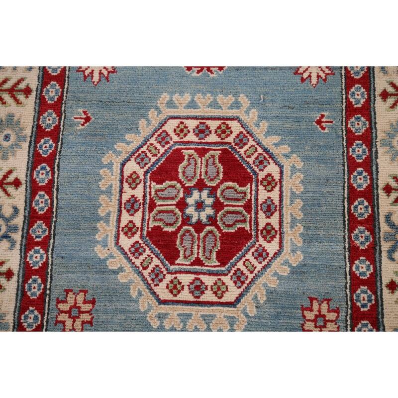 Light Blue Kazak Oriental Runner Rug Handmade Wool Carpet - 2'10" x 15'0"