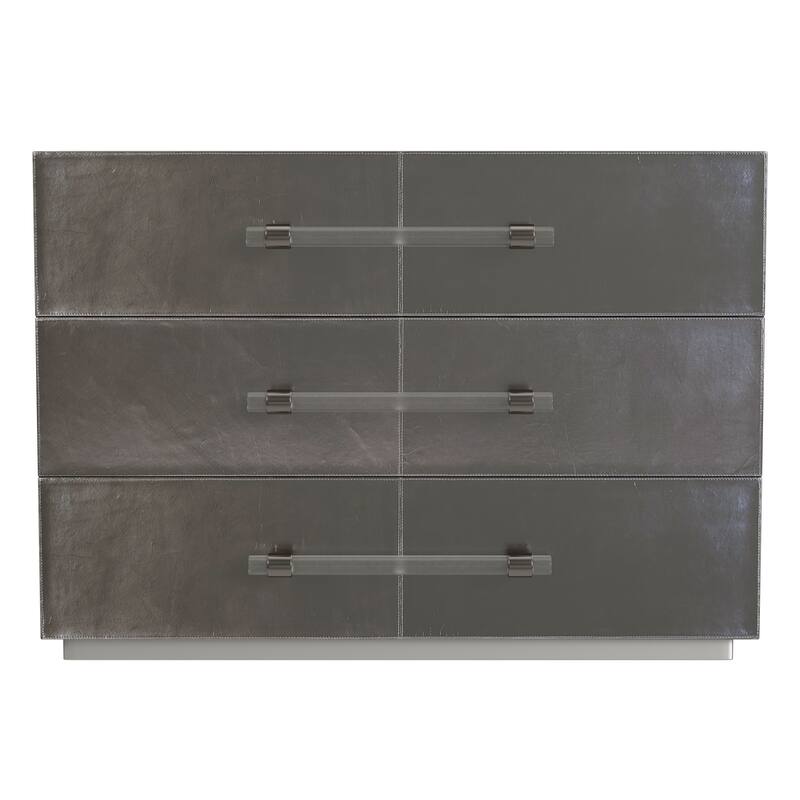 Allman 48 in. W Rectangular Wood and Leather 3 Drawer Accent Chest