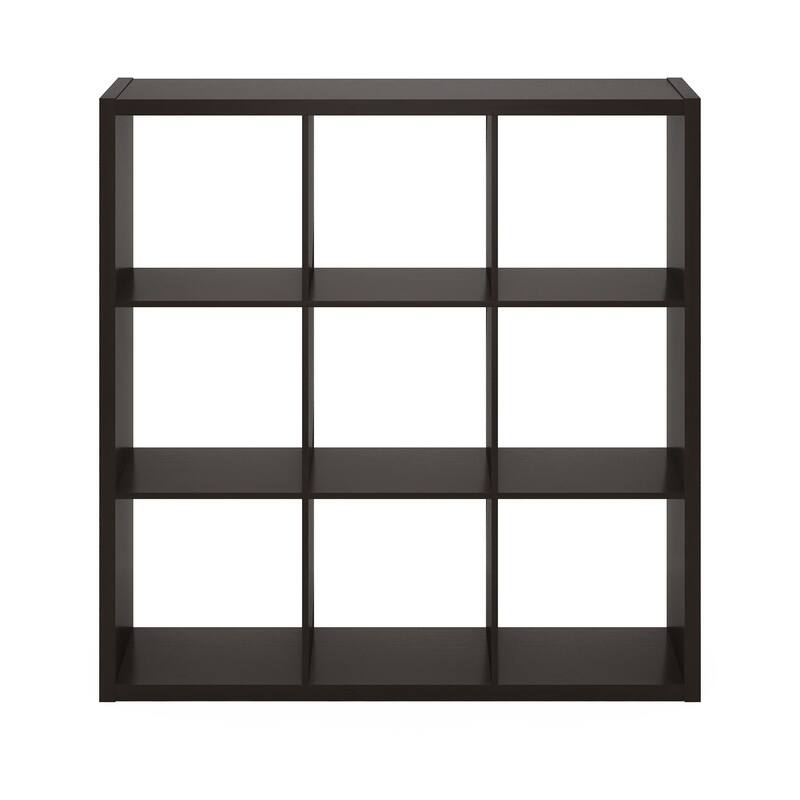 Furinno Cubicle Open Back Decorative Cube Storage Organizer, 9-Cube - Dark Oak
