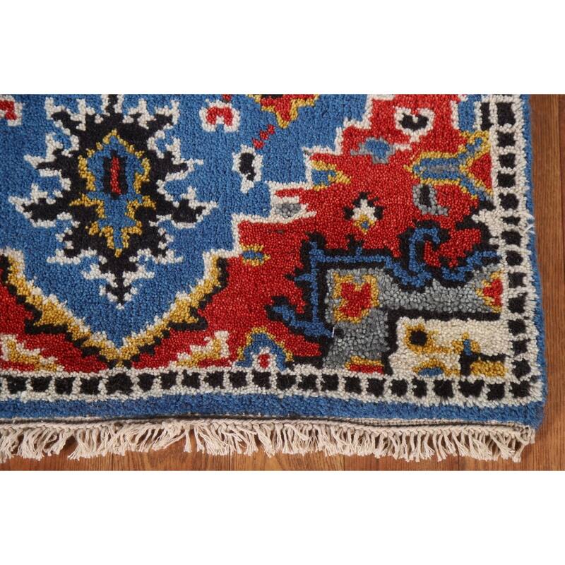 Blue Geometric Kazak Indian Rug Handmade Wool Carpet - 2'0"x 3'0"