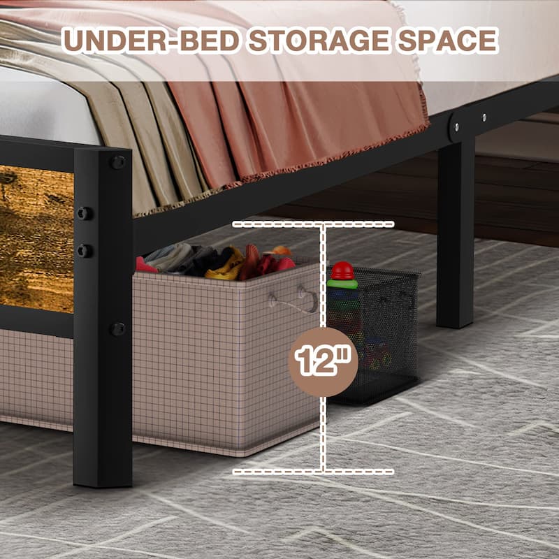 Bed Frame with Charging Station No Box Spring Needed