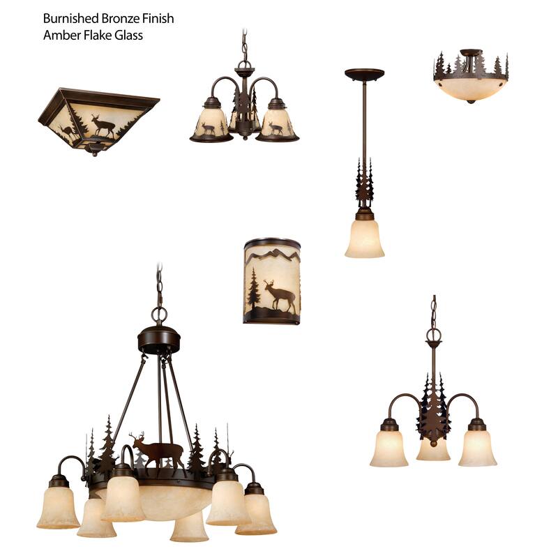 Bryce 14-in W Bronze Rustic Deer Flush Mount Ceiling Light Fixture - 14-in W x 5.75-in H x 14-in D