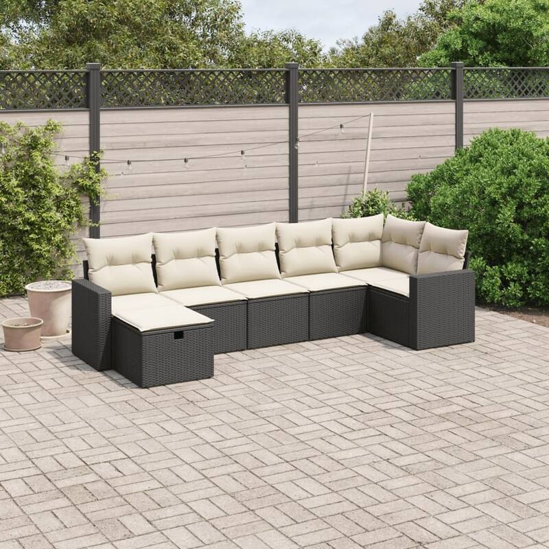vidaXL Garden Sofa Set - Black and cream 7-piece set without storage